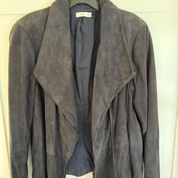 WOMENS VINCE NAVY LAMBSKIN LEATHER ZIP JACKET SIZE XL - Picture 5 of 9